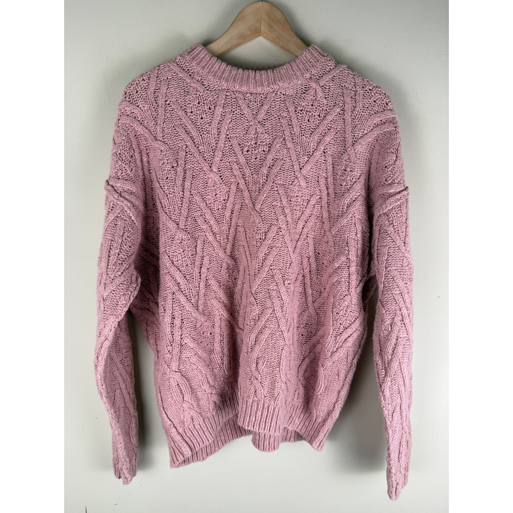 Free People Varsity Cable Knit Pink Crewneck Sweater Heavyweight Size Small